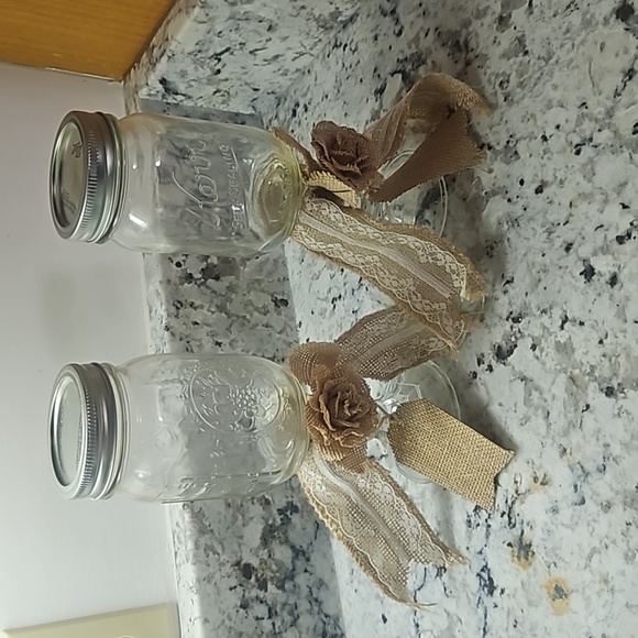 Redneck Wine Glasses - 2 Mason Jar wine goblets with burlap bows - Picture 1 of 5